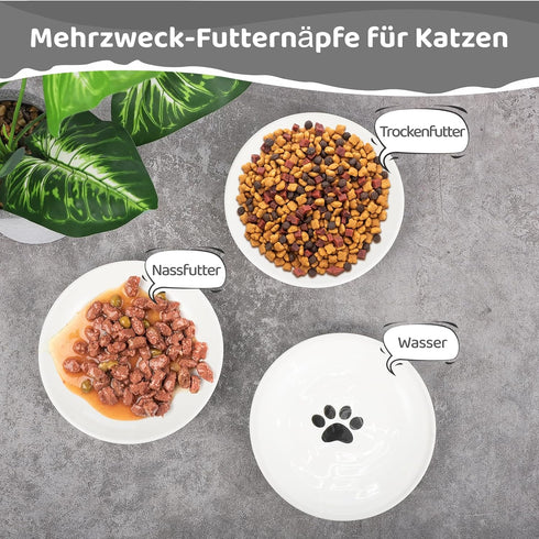 Dorakitten Ceramic Cat Bowls, 3 Packs, No Whisker Fatigue Wide Shallow Cat Dishes with Non-Slip Silicone Bottom