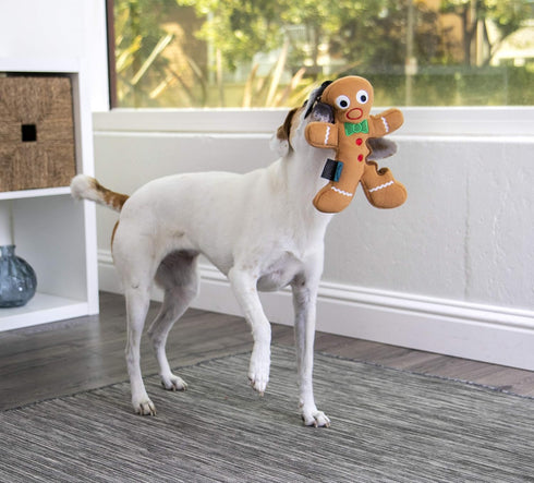 goDog Christmas Gingerbread Man Squeaky Plush Dog Toy - Chew Guard Technology, Large, Brown