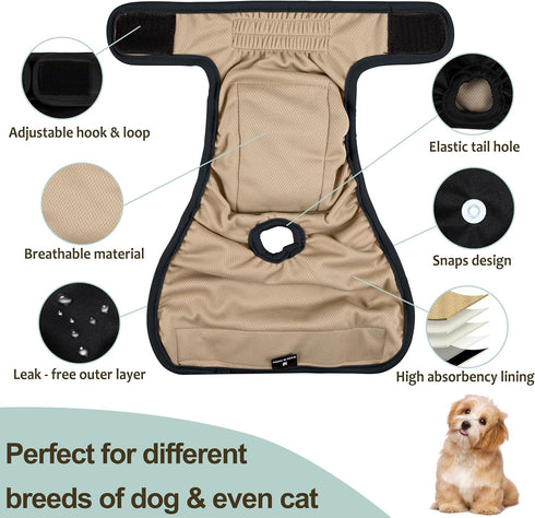 Washable Female Dog Diapers - Premium Reusable Diapers for Doggie in Heat - Highly Absorbent with Adjustable Snaps