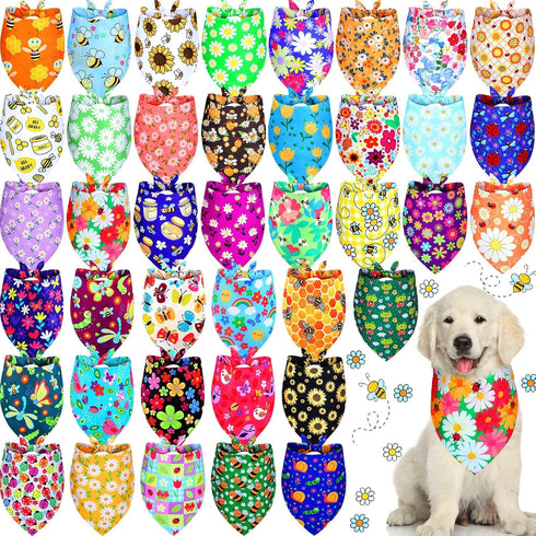Sadnyy 40 Pcs Spring Flower Dog Bandanas Bulk for Dogs Floral Bee