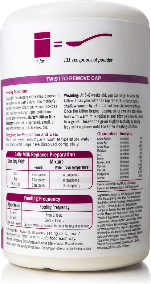 11Oz Hartz Powdered Kitten Milk Replacer Formula