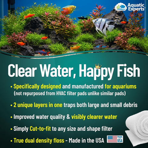 Aquatic Experts Aquarium Filter Floss - FilterFirst Aquarium Filter Pad, 12" x 72" by ¾ to ½ Thick