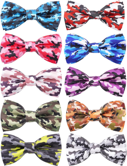 PET SHOW 10 Pack Camo Small Dog Bow Ties, Colorful Camouflage Bowties for Medium Dogs, Classic Bowknots Pet Grooming