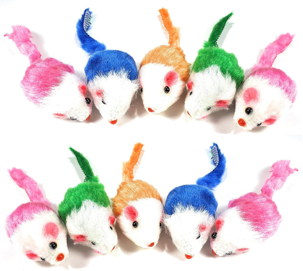 Play Fur Mice Cat Toys, Mixed Bag of 10 Rattling Catnip Toy Mice in 4 Color Variety Pack