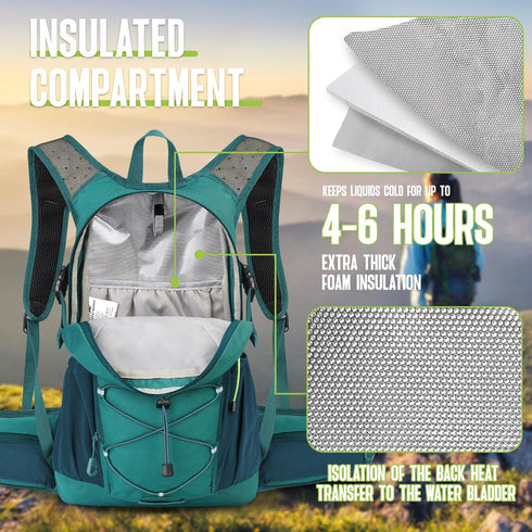 N NEVO RHINO Hydration Backpack, Insulated Hydropack with 3L Water Bladder for Hiking.