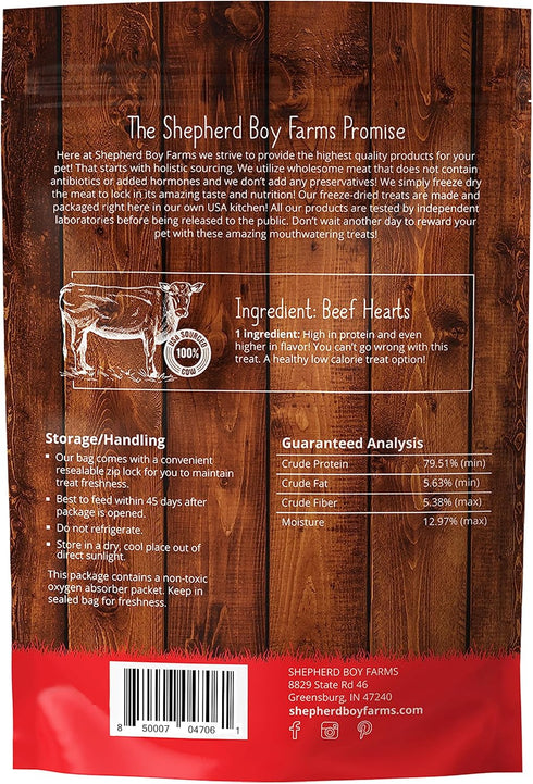 8oz Shepherd Boy Farms Freeze Dried Dog and Cat Treats, Beef Heart, All Natural Single Ingredient Freeze-Dried Dog