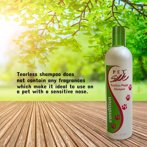Pet Silk Tearless Puppy Shampoo 16oz, Gentle Tear-Free Formula for Sensitive Skin & Coat, Fragrance & Dye Free