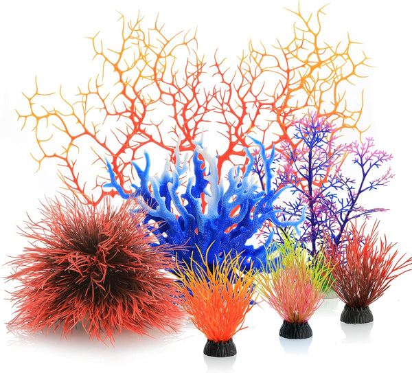 MyLifeUNIT 7 Pack Aquarium Plants, Artificial Coral Ornament for Fish Tank Decorations (Multicolor)