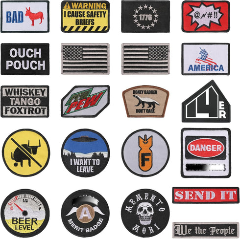 Morale Patches, Hook & Loop Backed Tactical Patches for Backpacks, Embroidered Military Patches, 21-Pack