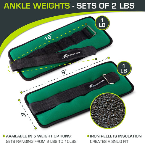 ProsourceFit Ankle, Wrist and Arm Weights Set of 2, Adjustable Strap 1 lb-5 lb, 10 lb for Men Women