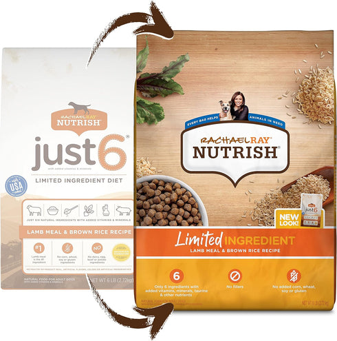 Rachael Ray Nutrish Limited Ingredient Diet Lamb Meal & Brown Rice Recipe, Lamb Meal & Rice, 6.00 Pound (Pack of 1) (Packaging Design May Vary)