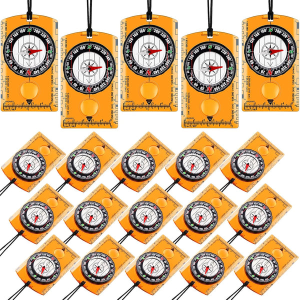 Geiserailie 20 Pcs Orienteering Compass, Navigation Backpacking Compass for Kids, Hiking, Survival, Orange