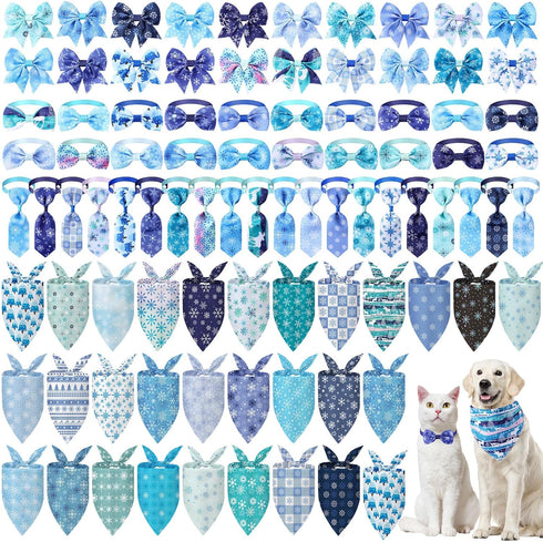Reginary 120 Pcs Winter Dog Bandanas Bulk Dog Bows Set Bow Ties