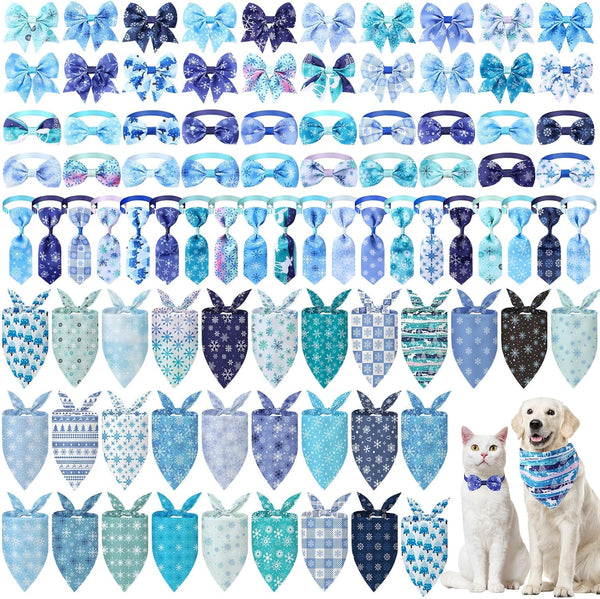 Reginary 120 Pcs Winter Dog Bandanas Bulk Dog Bows Set Bow Ties