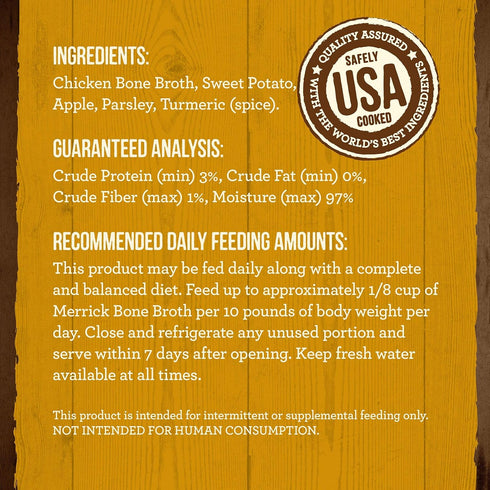 Merrick Grain Free Bone Broth: Premium Human Grade Gluten Free Dog & Cat Food Topper Pouches, Chicken - 16 oz