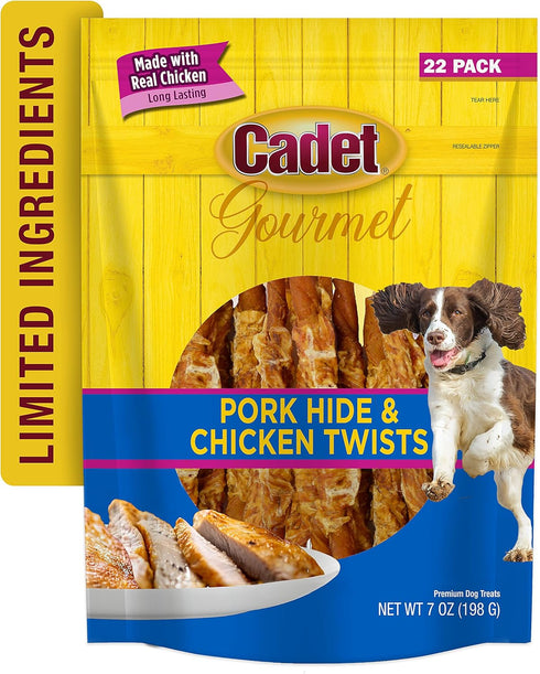 Cadet Gourmet Beef Hide Twist Chew Sticks, Chicken Flavor, Long Lasting & Natural Chew Treats for Dogs (22 Count)