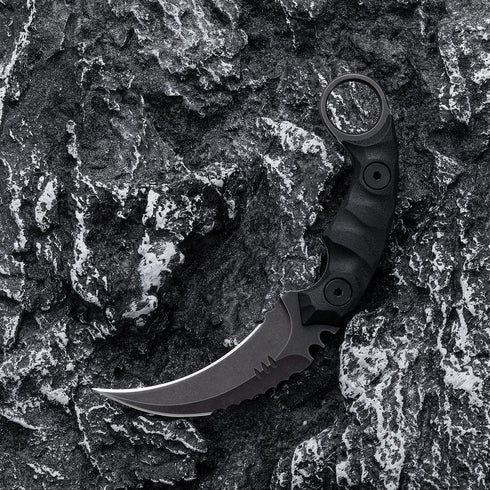 Fixed Blade Knife with D2 Steel Blade and G10 Handle, Tactical EDC Double Edged Sharp Claw Knife, Black