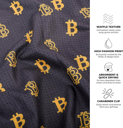 Golf Towel Bitcoin - Premium Waffle Pattern Towels with Heavy Duty Carabiner Clip