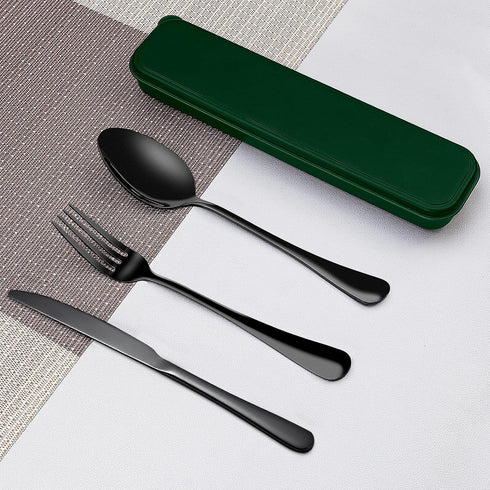 Portable Cutlery Set, Travel Utensil Set with Case, 18/8 Stainless Steel Spoon and Fork Set for Lunch Box, 3 PCs
