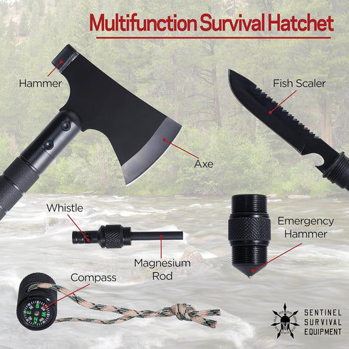 Survival Hatchet - Multi-Tool Camping Axe, Tactical Gear, Portable Bushcraft, Hiking Emergency Tools for Outdoor