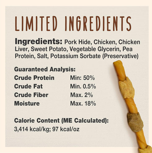 Cadet Gourmet Shish Kabob Dog Treats for Large Dogs, Healthy & Natural Chicken & Sweet Potato Chew Sticks, 10 Inch (4