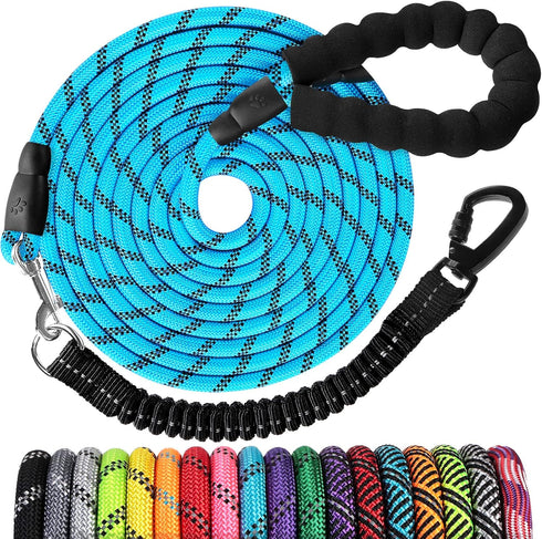 Long Dog Leash 40 FT - Heavy Duty Rope Leashes for Training with Swivel Lockable Hook and Reflective Threads for Dogs