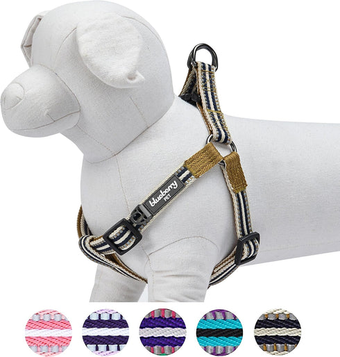 Blueberry Pet 5 Colors Step-in 3M Reflective Multi-Colored Stripe Padded Dog Harness, Small, Olive & Blue-Gray
