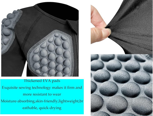 Padded Compression Shirt for Kids - Youth Boys Girls Protective Football Shirts for Ski, Paintball, Rugby
