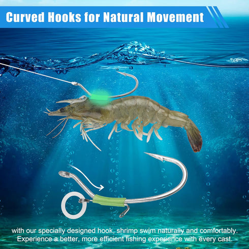 Luminous Live Shrimp Hooks, High Carbon Steel Barbed Hooks with Night Light Saltwater Freshwater Shrimp Walker