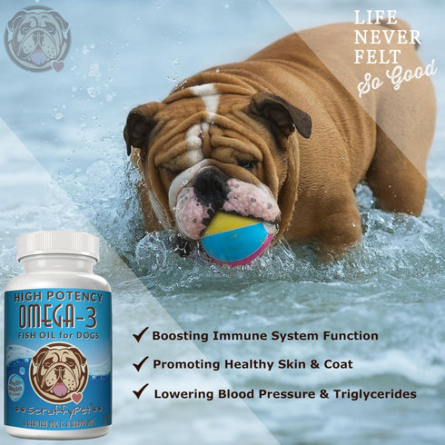 Pure Omega 3 Wild Fish Oil for Dogs with Vitamin E, Highest EPA & DHA Softgels Available, 180ct