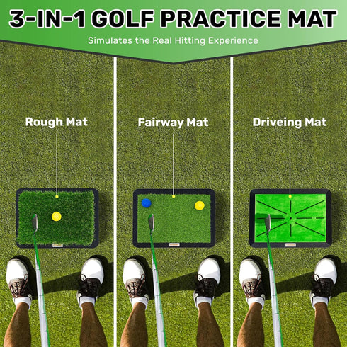3 Golf Hitting Mats Training Equipment, Golf Practice Mat with Instant Swing Path Feedback, Replaceable Golf Training