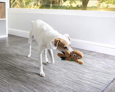 goDog Christmas Gingerbread Man Squeaky Plush Dog Toy - Chew Guard Technology, Large, Brown