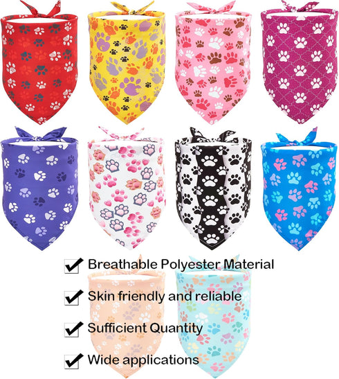 10PCS Big Dog Bandanas for Large Breed Paw Print, Extra Large XL XXL Triangle Bibs & Head Scarves for Boys, Girls