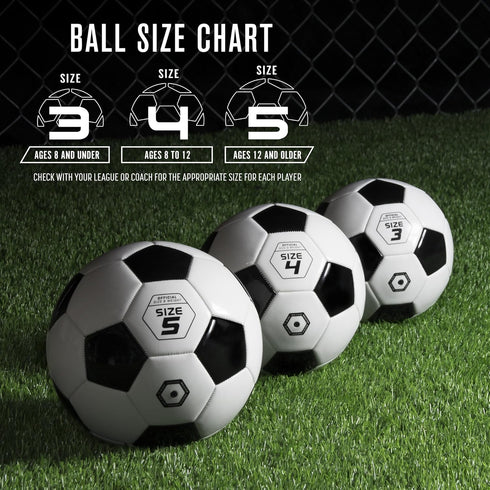 6 Pack 3, 4, 5 GoSports Classic Black and White Soccer Balls - Single or - Sizes with Ball Pump