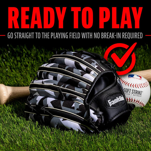 Franklin Sports RTP Kids Baseball + Tball Glove - Youth Mitt for Boys & Girls, Black/White, 9.5" Right Hand Throw