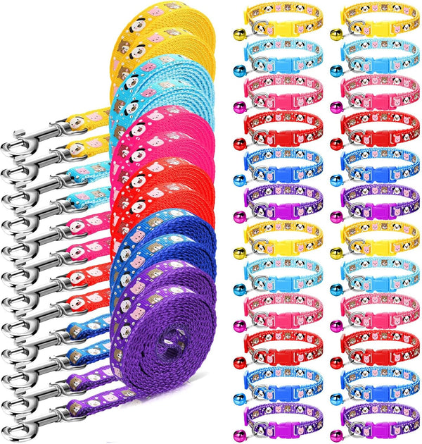 Amylove 48 Pcs Dog Collar and Leash Set, Polypropylene Adjustable Puppy Collars for Medium Small Dogs, Vivid Color,