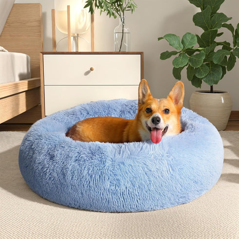 WESTERN HOME WH Calming Dog Bed & Cat Bed, Anti-Anxiety Cozy Soft Round Bed for Small Medium Dogs and Cats