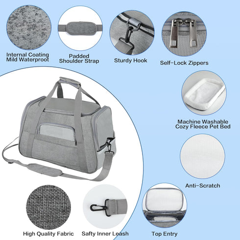 17.0" 10.0" 11.0" FluffyDream Pet Travel Carrier Soft Sided Portable Bag for Cats, Small Dogs, Kittens or Puppies