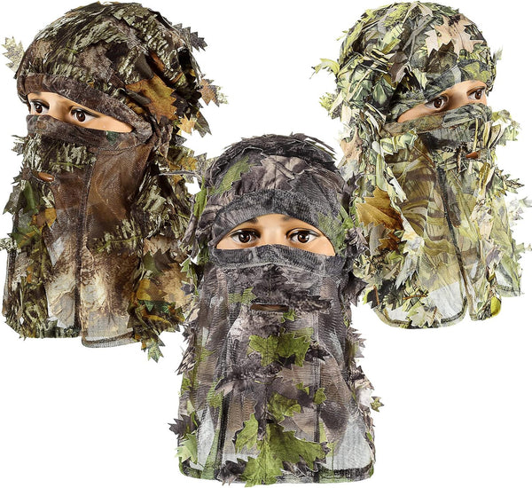 Sintege 3 Pieces Hunting Face Mask, Camouflage Leafy Hat Ghillie Covering for Turkey Hunting Gear
