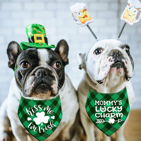 St. Patrick's Day Dog Bandana - Holiday Buffalo Plaid Scarfs for Small, Medium, Large Dogs
