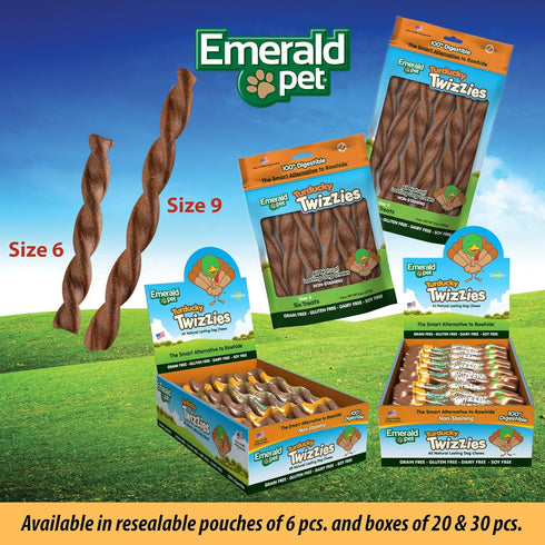 Emerald Pet Twizzies Rawhide Free 100% Digestible Natural Dog Chew Treats, Made in USA Size 6, Turducky