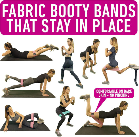 Resistance Bands for Working Out with Guide, 4 Booty Bands for Women Men, Fabric Elastic Exercise Bands