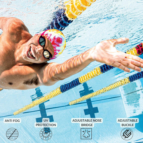 Sporti Unisex Adult Swimming Goggles, Antifog Swim Goggles for Men & Women, Shatter-resistant, Double Straps