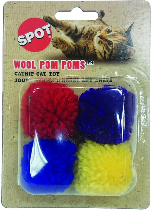SPOT Wool Pom Poms Cat Toy - Interactive Catnip Wool Balls for Cats and Kittens to Bite, Swat and Chase, 4 pcs, 1.5 inch