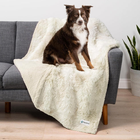 PetAmi Waterproof Dog Blanket 29x40 Cream Beige, Calming Fleece Cat Blanket, Washable Sherpa Faux Fur Throw