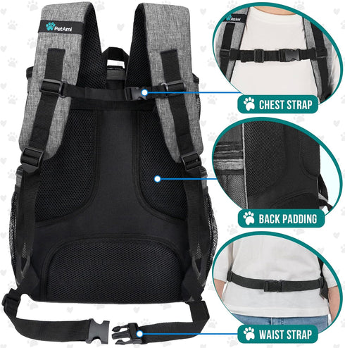 PetAmi Dog Backpack Carrier, Heather Gray, Airline Approved for Small & Large Cats, Ventilated Soft Sided