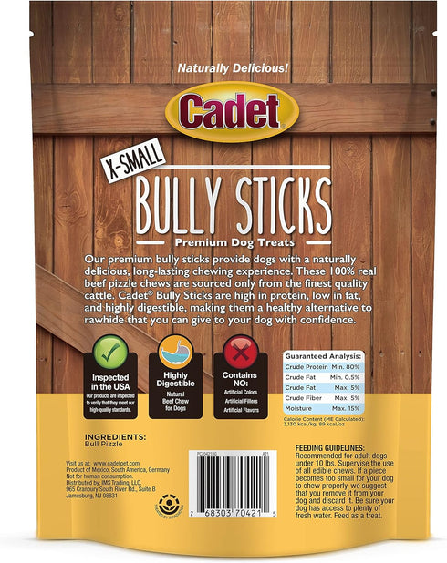 Cadet Bully Sticks for Small, Medium and Large Dogs - All-Natural Beef Pizzle, High Protein, Low Fat, 8 Ounce