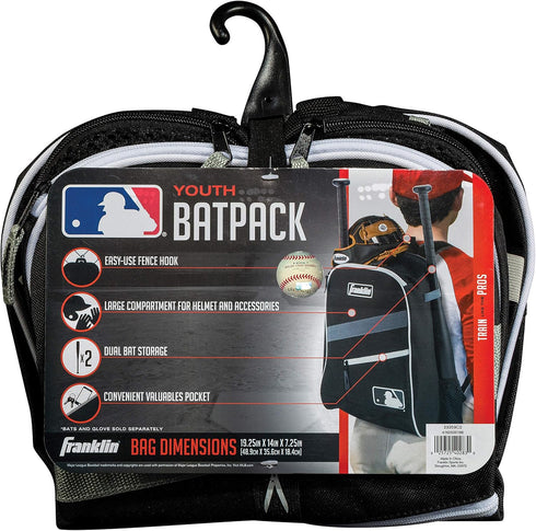 Franklin Sports Kids MLB Baseball Batpack Bag - Youth Baseball, Softball + Teeball Backpack, Holds (2) Bats