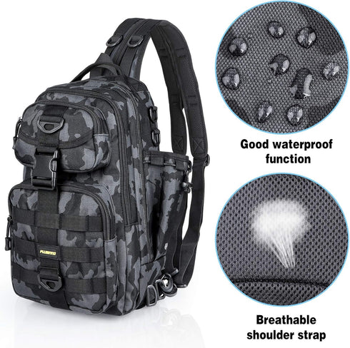 PLUSINNO Fishing Backpack Tackle Bag, Water-Resistant with Rod Holder, Ideal Fishing Gifts