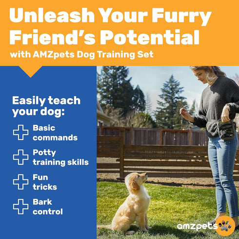 Dog Training Set, Puppy Supplies Starter Kit with Clicker, Treat Pouch, and Ultrasonic Whistle